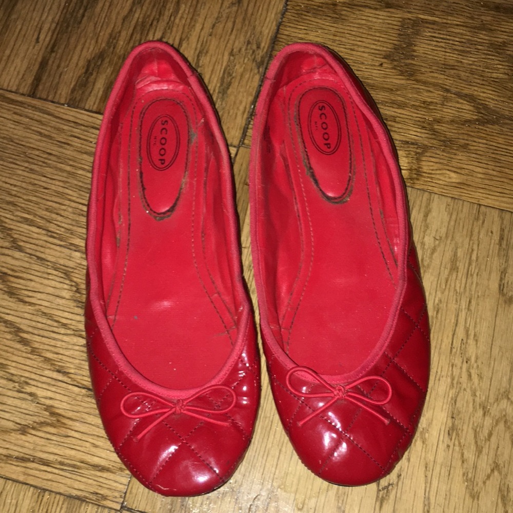 SCOOP NYC red patent leather ballet slippers